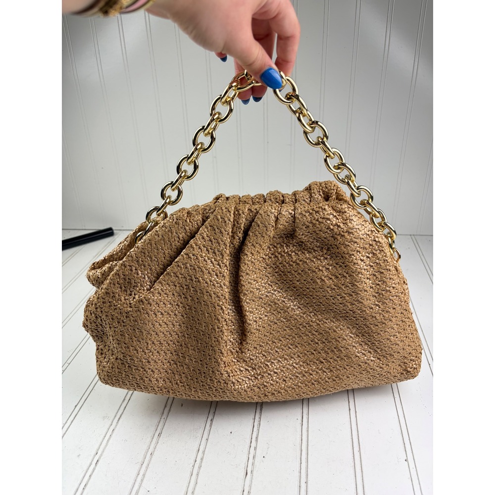 JustFab Vintage Y2K Woven Straw Boho Gold Chain Vacation Beach Shoulder Bag - Picture 2 of 10